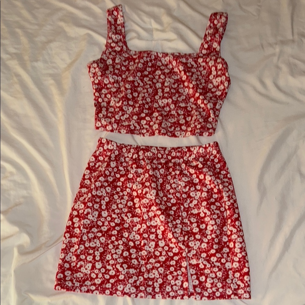 Floral Red Skirt Set
